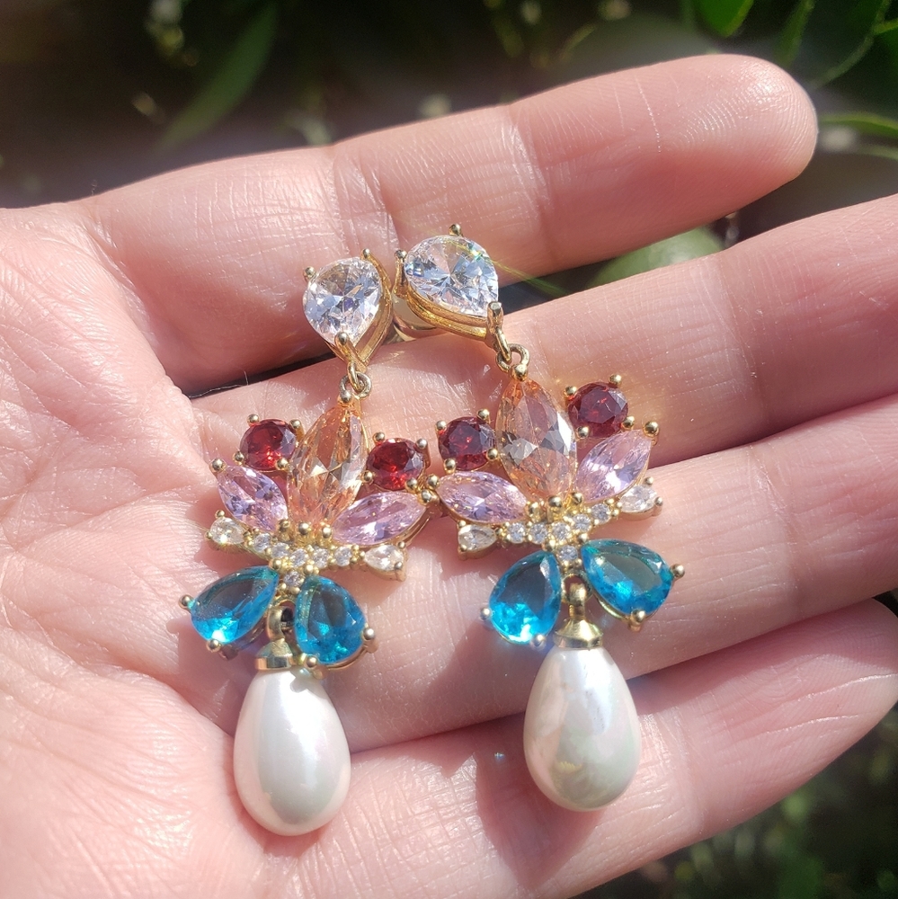 Gold plated zircon crystal earrings from Korea